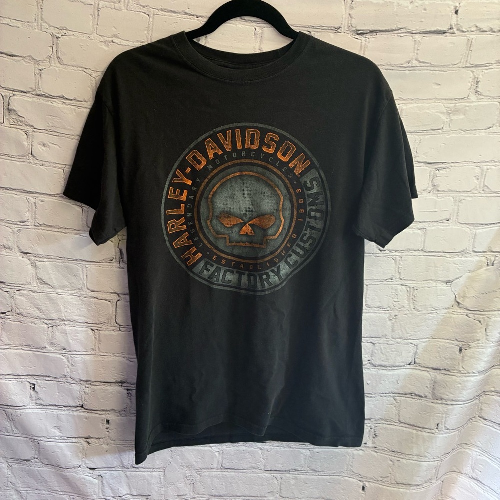 5/$20 Harley Davidson Mens Halo Willie G Skull Crewneck Shrt Sleeve T-Shirt BLK‎